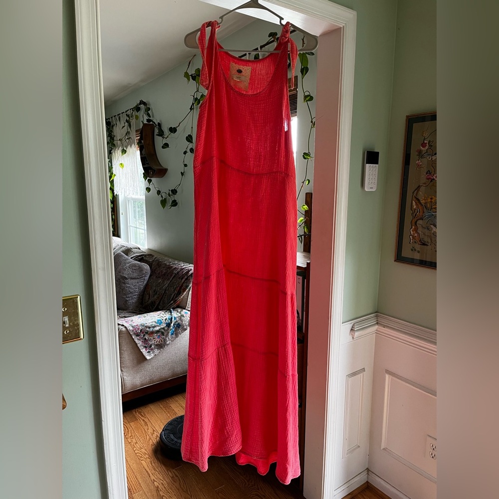 Cupio Flowy Cotton Gauzy Maxi Dress with Tie Straps